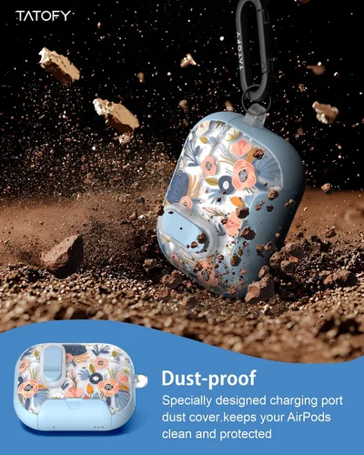 Vista 4 de TATOFY Funda para AirPods Pro 2 y Pro con Soporte para Teléfono, Cordón, Bloqueo, Kit de Limpieza, Compatible con Magsafe, Cubierta Rígida de Flores