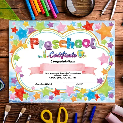 Vista 4 de Fancy Land Certificados de graduación Certificado de grado preescolar, diploma preescolar, promoción de jardín de infantes, recompensa de estrella
