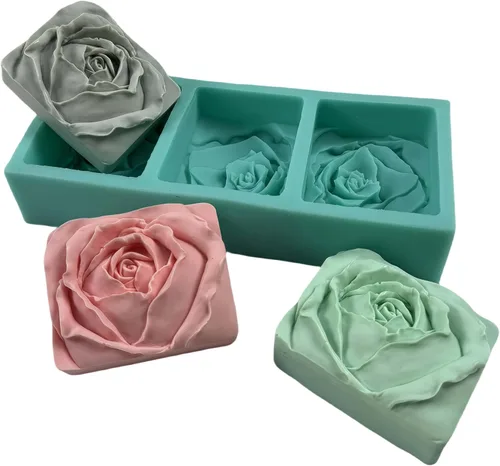 Vista 17 de Molde de jabón hexagonal para alivio de flores, 3 cavidades, molde de silicona para jabón natural, vela perfumada, cera de chocolate, mousse
