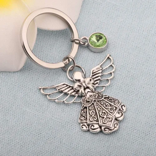 Vista 4 de BNQL Llavero de ángel de la guarda con piedra natal conmemorativa, regalo personalizado