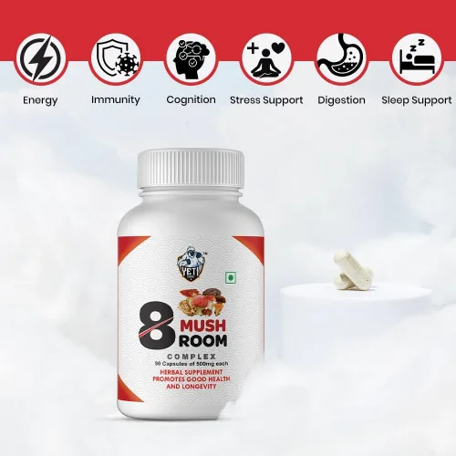 Vista 5 de Suplemento de hongos 8 complejos de hongos, 90 cápsulas, melena de león, cola de pavo, cordyceps, ganoderma, shitake, maitake, chaga, hongos ostra