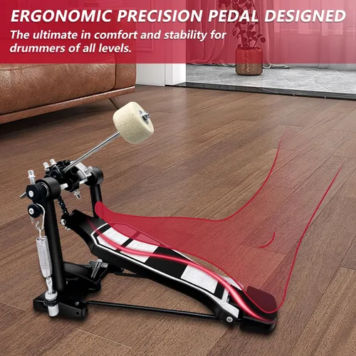 Vista 5 de Pedal de Bombo, Pedal de Bombo Doble con Montaje de Doble Cadena de Transmisión, Hardware de Percusión para Pie, Pedales de Kit de Bombo, Pedal