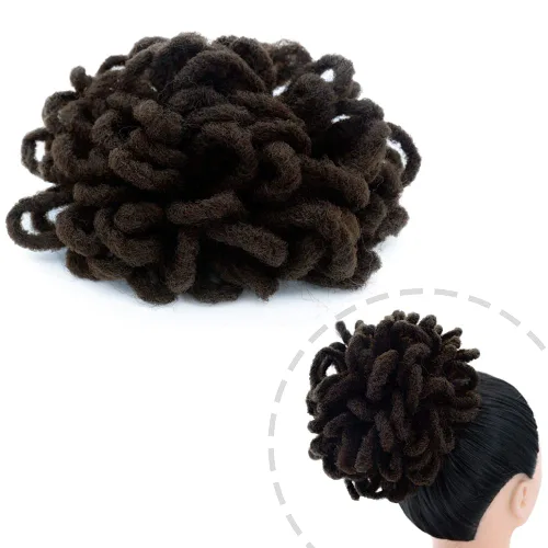 Vista 17 de Moños de Cola de Caballo con Cordón Negro Marrón Loc para Mujeres Negras Moño Rizado de Pétalo Loc Cola de Caballo de Rastas Trenzas Faux Locs Moño
