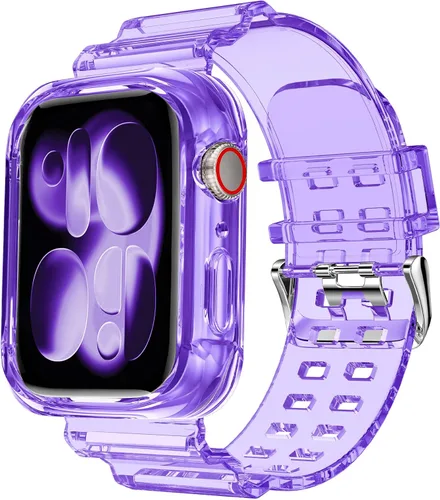 Vista 34 de DABAOZA - Correa transparente compatible con Apple Watch de 1.772 in y 1.732 in, con purpurina transparente Women Men,Glitter Bling TPU