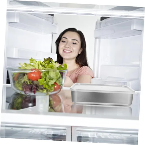 Vista 5 de YARNOW Refrigerador de acero inoxidable con estante de malla de 9.44 x 7.28 x 2.28 pulgadas, recipiente de almacenamiento de alimentos para una