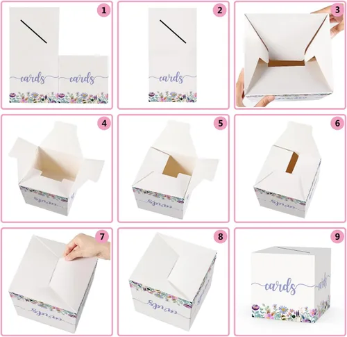 Vista 6 de Caja de tarjeta floral, regalo o caja de dinero, suministros de recuerdo de fiesta, caja de recepción de tarjetas de flores silvestres