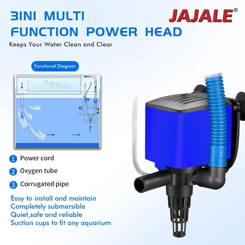Vista 4 de Bomba sumergible Powerhead de 210 GPH - Bomba 3 en 1 para acuario con oxigenación, filtración y ciclismo de agua, elevación máxima de 3.3 pies, 15 W