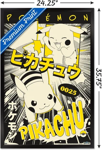 Vista 3 de Trends International Pokémon - Póster de pared de anime Pikachu, 22.37 x 34.00 pulgadas, versión enmarcada en negro