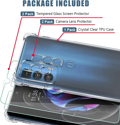 Vista 2 de MOOISVS - Protector de pantalla de vidrio templado para Motorola Edge 20 Pro (2 paquetes) + protector de lente de cámara (2 paquetes) + funda de TPU
