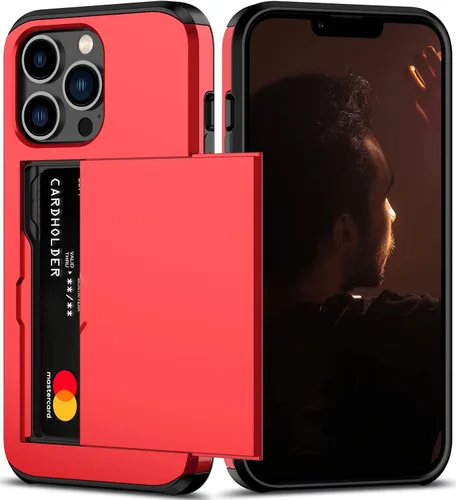Vista 35 de Nvollnoe Funda para iPhone 13 con tarjetero [almacena 5 tarjetas] Funda tipo cartera de doble capa resistente a prueba de golpes con ranura oculta