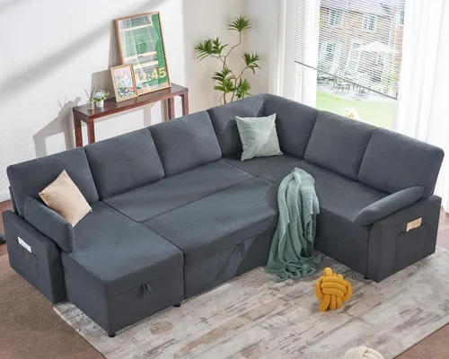 Vista 13 de PaPaJet Sofá Cama, Sofá Cama con Chaise de Almacenamiento, Sofá en Forma de L con Cama Extraíble, Sofás de Gran Tamaño para Sala de Estar - Boucle