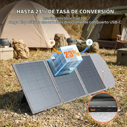 Vista 2 de Panel solar portátil de 100 W para generador de central eléctrica, célula solar plegable de 19.8 V con batería de alta eficiencia, impermeable IP65