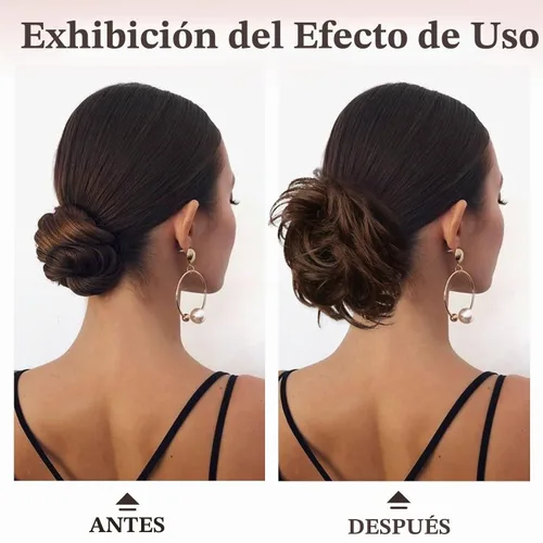 Vista 6 de RUWISS Extensiones de cabello humano real, ondulado y rizado, moño despeinado, cola de caballo para mujer (12H24# castaño rojo/rubio mediano)
