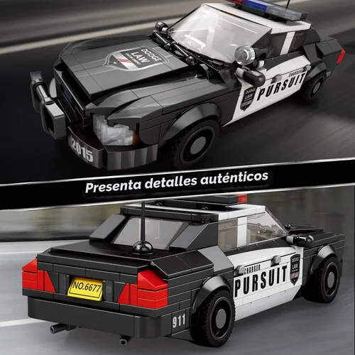 Vista 6 de Kit de bloques de construcción de juguete de coche de policía, compatible con autos Lego, juego de construcción de autos Speed Champions, regalo
