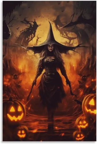 Vista 48 de HHGaoArt Lienzo gótico para pared, póster de fantasmas de Halloween, imagen espeluznante en lienzo