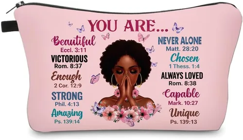 Vista 8 de Bolsa de maquillaje afroamericana para monedero, bolsas de cosméticos negras afro para mujer, regalo inspirador, pequeña bolsa de cosméticos