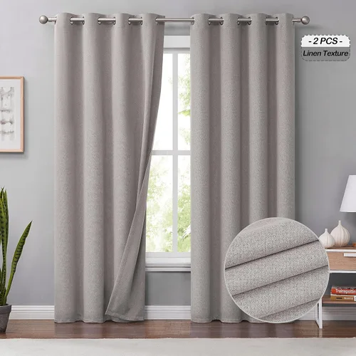 Vista 12 de Melodieux Cortinas 100% opacas para dormitorio, aislamiento térmico, reducción de ruido, cortinas de ventana de lino con ojales para sala de estar