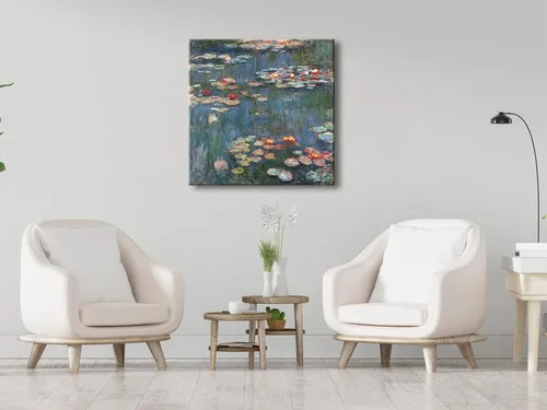 Vista 4 de Wieco Art Lienzo envuelto en galería de lirios de agua 1916 por Claude Monet famosas pinturas al óleo, obra de arte sobre lienzo, arte de pared