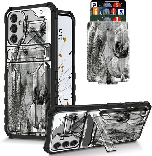 Vista 49 de Funda para Galaxy S21 FE 5G 2022 con soporte, funda de doble capa de policarbonato duro de TPU suave, estampado de vaca, estampado animal