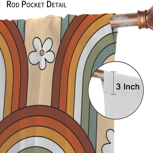 Vista 7 de Cortinas opacas de flores arcoíris para dormitorio, estilo retro abstracto, hippie, cortinas de ventana con aislamiento térmico para sala de estar