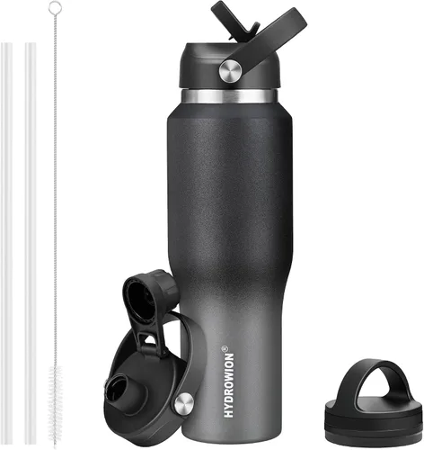 Vista 56 de HYDROWION Botella de agua aislada de 32 onzas, soporte para botella de agua para automóvil, botella de viaje aislada al vacío de doble pared