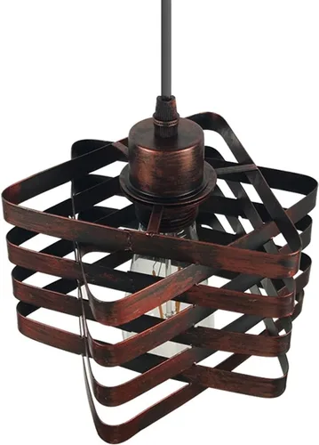 Vista 5 de Lámpara colgante industrial creativa, lámparas colgantes cuadradas de hierro en espiral, cuerpo de lámpara rojo oxidado, accesorio de iluminación