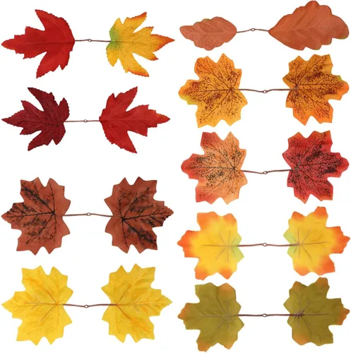 Vista 9 de 100 piezas de hojas de arce artificiales, hojas de otoño y otoño, guirnalda mixta surtida para manualidades, bodas, festivales, decoraciones