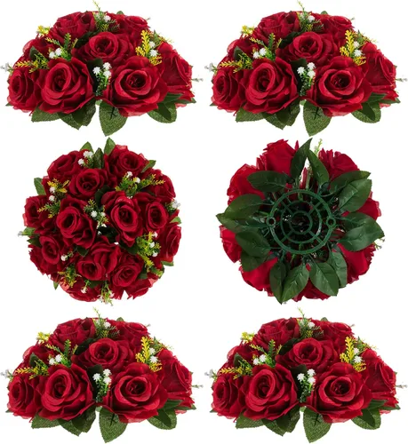 Vista 18 de BLOSMON Bolas de Flores para Bodas, Centros de Mesa de Rosas, 2 Piezas, Flores Artificiales Negras, Bolas Florales Colgantes, Decoración de Arreglos