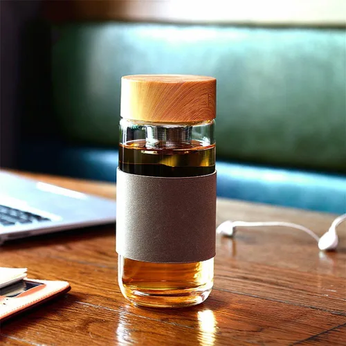 Vista 2 de haotfireBotella de agua de vidrio la mejor reutilizable de beber botellas botella con infusor de té con la mangapara Deportes al aire última