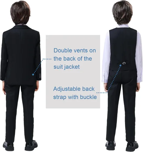 Vista 3 de Traje formal de 5 piezas con cintura ajustable para niños, para boda, baile de graduación