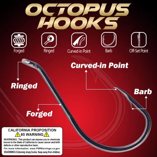 Vista 2 de Octopus-Hook-Fishing-Beak-Circle-Hooks-Set-Saltwater-Freshwater-Red-Black 150 Pack