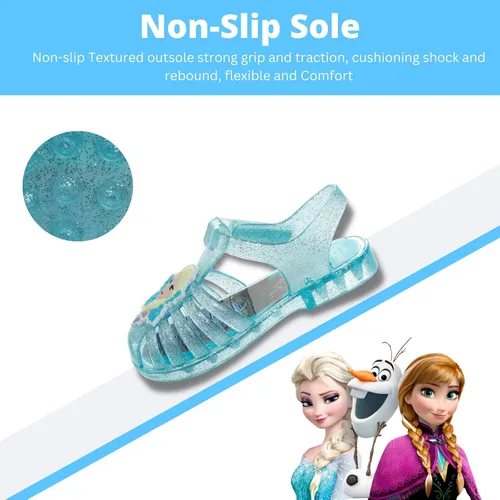 Vista 4 de Disney Frozen Elsa Minnie Mouse - Sandalias de gelatina para niñas, zapatos planos Mary Jane para niños, disfraz de princesa de personaje de bebé