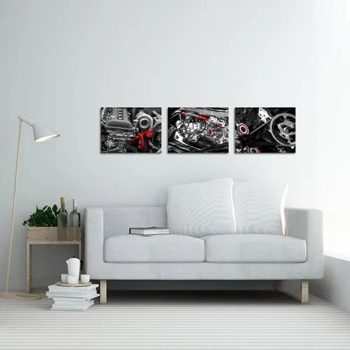 Vista 3 de FuShvre Mecánico Cuadros Mecánico Tienda Arte de Pared Lienzo Motor Impresiones para Taller Oficina Hombre Cueva Decoración de Pared Negro y Rojo