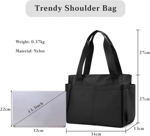 Vista 3 de Bolso de mano Bolso impermeable de nylon Bolso de hombro para mujer, Negro -, Bolso