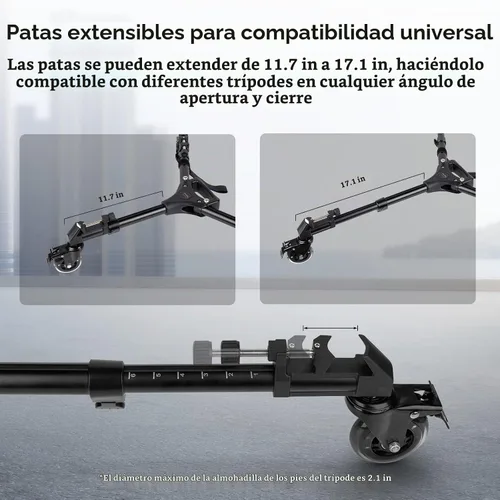 Vista 4 de SmallRig Carrito/Dolly Universal para Trípode de Fotografía, Resistente con Ruedas de Goma de 3", Patas Ajustables y Bolsa de Transporte, Capacidad