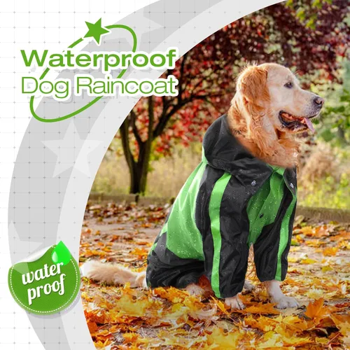 Vista 4 de Chubasquero para perros, chaqueta ligera de lluvia, poncho ajustable de 4 patas para mascotas con capucha, chaleco impermeable a la nieve, ropa