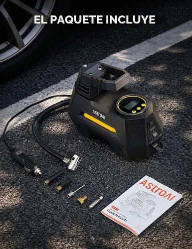 Vista 7 de AstroAI - Inflador de neumáticos - Compresor de aire portátil para neumáticos de auto - Bomba automática de 12 V CC con manómetro digital, con luz