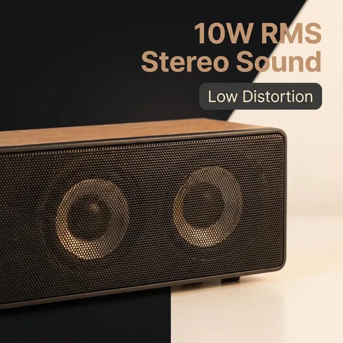 Vista 5 de Altavoz Bluetooth de madera retro con ruido blanco, sonido estéreo RMS de 10 W, altavoz de audio para el hogar, BT5.3/AUX/TF/USB/FM, altavoz