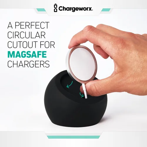 Vista 5 de CHARGEWORX Soporte de carga inalámbrico magnético compatible con Magsafe, soporte de silicona premium para iPhone 16/15/14/13/12, gestión discreta