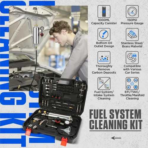 Vista 2 de Kit de Limpiador de Inyectores de Combustible CMTOOL, Kit de Limpieza del Sistema de Combustible Automotriz, Herramienta de Limpieza de 1000ML sin