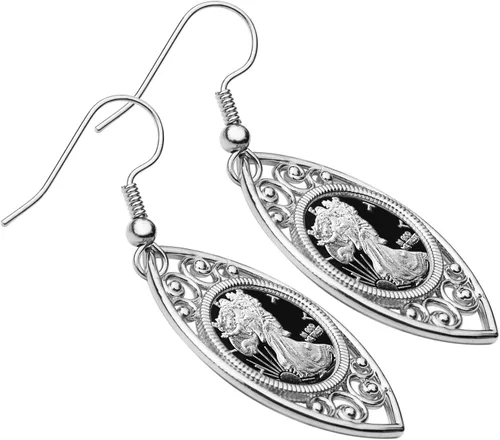 Vista 2 de Walking Liberty 1 Gram .999 Fine Silver Coin 925 Sterling Silver Evil Eye Design Earrings