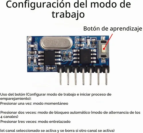 Vista 6 de QIACHIP Interruptor de control remoto inalámbrico de 433 MHz, mini receptor, código de aprendizaje integrado, decodificación 1527, salida de 4
