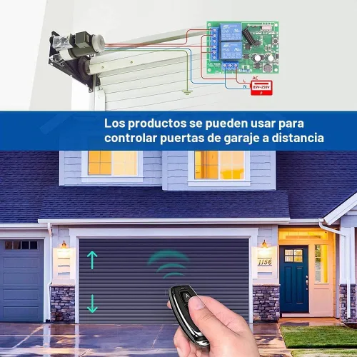 Vista 2 de DieseRC AC 110V 120V 220V 240V Interruptor de control remoto inalámbrico 433Mhz RF 10A 2CH Relé receptor con 2 transmisores para puerta de garaje