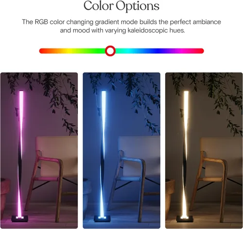 Vista 5 de Brightech Helix - Lámpara de pie LED moderna que cambia de color, lámpara de pie de 48 pulgadas de alto con gradiente de color RGB y poste