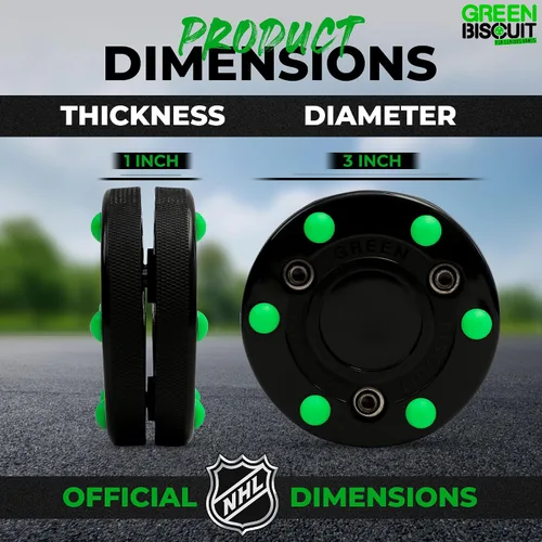Vista 4 de Green Biscuit Disco de hockey sobre ruedas oficial de la NHL Off Ice Hockey Street Puck para un mejor manejo y paso del palo, práctica al aire libre