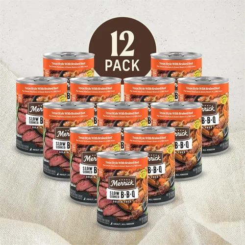 Vista 3 de Merrick - Comida húmeda para perros, barbacoa cocinada a fuego lento estilo Texas con carne de res estofada, sin cereales, comida enlatada