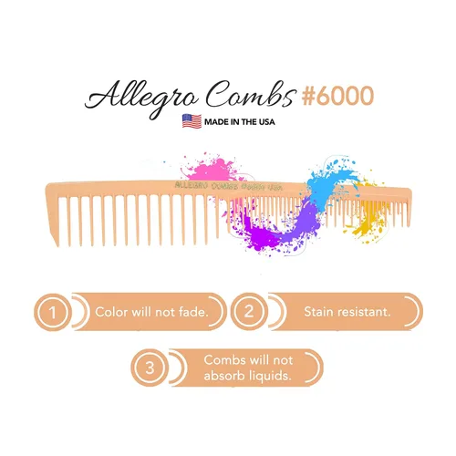 Vista 5 de Allegro Combs 6000 peines de pelo con dientes anchos y ventilados, para peluquero y estilista, pelo rizado, mezcla fresca, 12