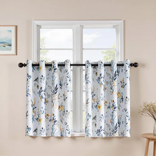 Vista 7 de MYSKY HOME Cortinas florales para puerta francesa de 40 pulgadas de largo, juego de 2 cortinas opacas de privacidad con bolsillo para barra A-verde
