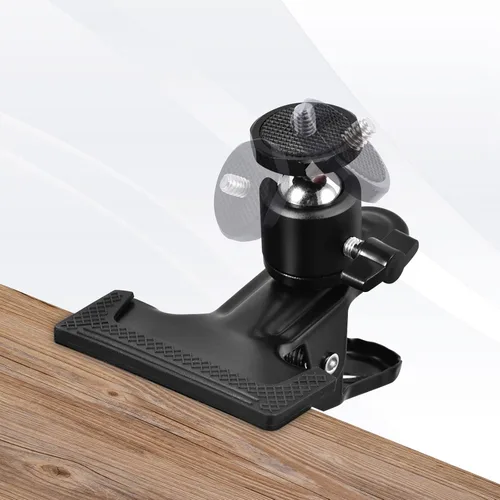 Vista 7 de UTEBIT Clip de montaje de cámara trípode resistente con cabezal de bola giratorio 360, abrazadera de resorte negro para estudio de sesión de fotos