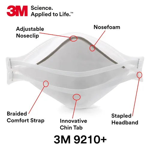 Vista 2 de 3M Aura - Respirador de partículas 9210+, N95, paquete de 20 respiradores desechables, cómodo envuelto individualmente, aprobado por NIOSH, diseño